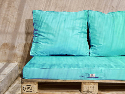 Set materasso sfoderabile per pallet con seduta 120x80x10 cm e schienale Blu Caraibi