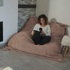 Fodera per pouf Sherpa per interni XXL (effetto pecora) Imbottitura in scaglie di schiuma 190x155 cm - Beige