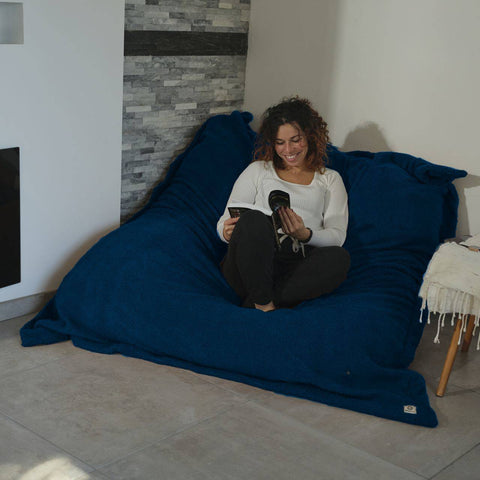 Fodera per pouf Sherpa per interni XXL (effetto pecora) Imbottitura in scaglie di schiuma 190x155 cm - Blu petrolio