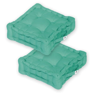 Set di 2 Cuscini da Pavimento 40x40 Blu Caraibi - Spesso 12cm & Maniglia