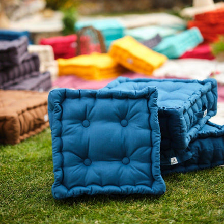 Set di 2 Cuscini da Pavimento 40x40 Blu Petrolio - Spesso 12cm & Maniglia