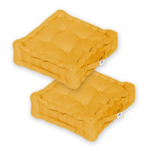 Set di 2 Cuscini da Pavimento 40x40 Giallo Miele - Spesso 12cm & Maniglia