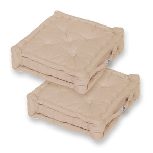 Set di 2 Cuscini da Pavimento XL 50x50 Beige Clair - Spesso 15cm & Maniglia