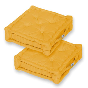 Set di 2 Cuscini da Pavimento XL 50x50 Giallo - Spesso 15cm & Maniglia