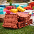 Set di 2 Cuscini da Pavimento XL 50x50 Terracotta - Spesso 15cm & Maniglia