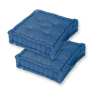 Set di 2 Cuscini da Pavimento Giganti 60x60 Blu Petrolio - Spesso 15cm & Maniglia