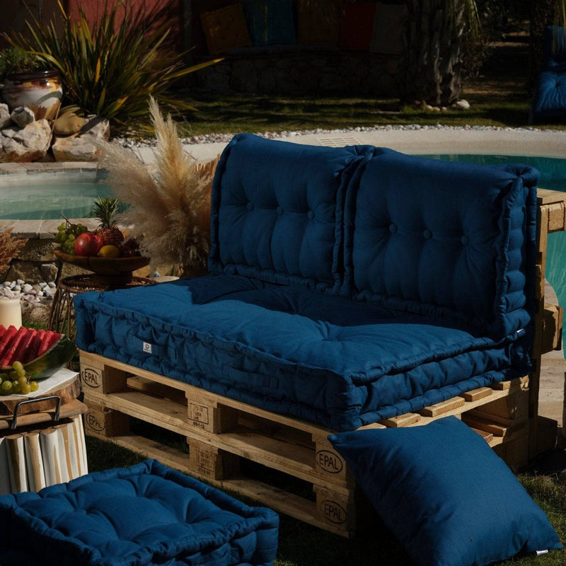 Set Cuscini Pallet Europa 120x80 Blu Petrolio - Seduta XXL Spessa 20cm (1 Seduta + 2 Schienali)
