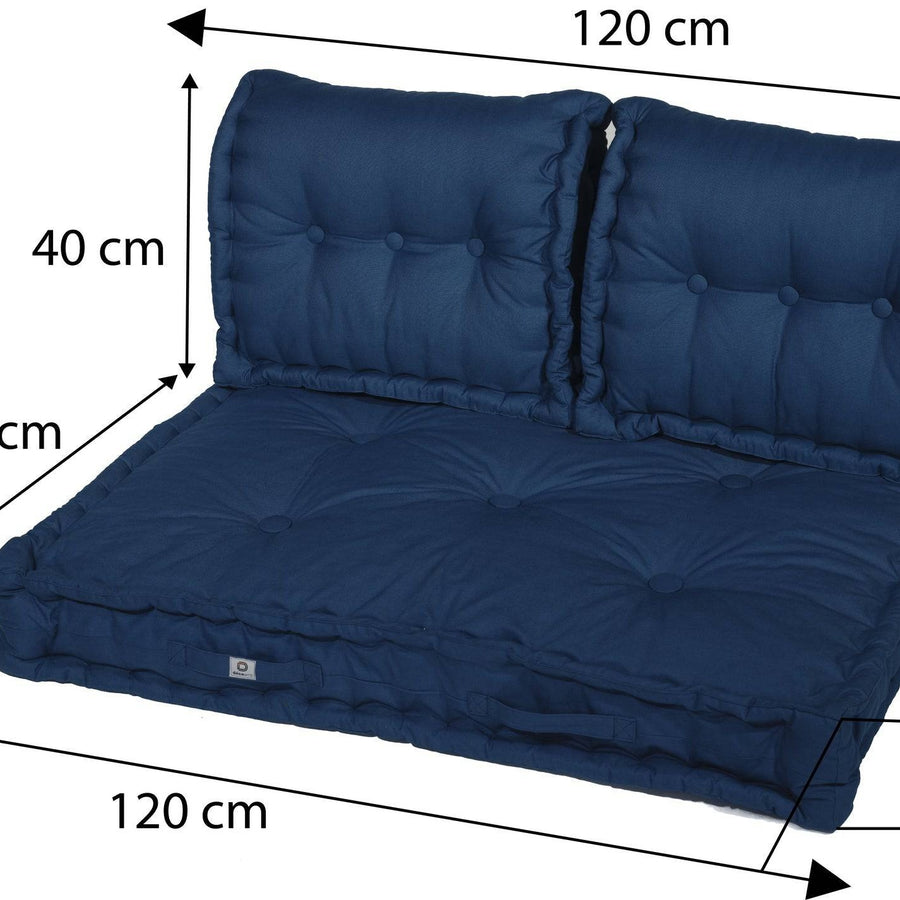Set Cuscini Pallet Europa 120x80 Blu Petrolio, imbottitura in fiocchi di schiuma