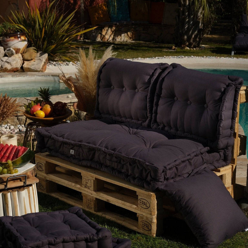 Set Cuscini Pallet Europa 120x80 Grigio Carbone - Seduta XXL Spessa 20cm (1 Seduta + 2 Schienali)