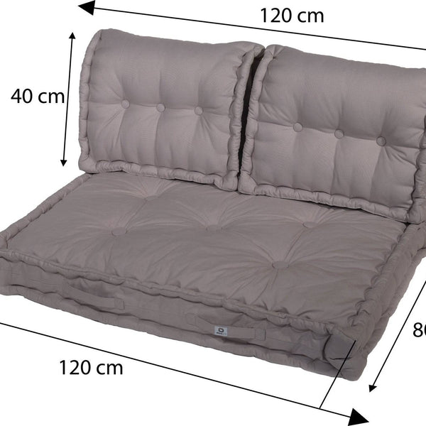 Kit de 3 coussins palette Deco Arts gris galet pour fauteuils et canapés, assise et dossiers, 120x80 cm, épaisseur 20 cm.