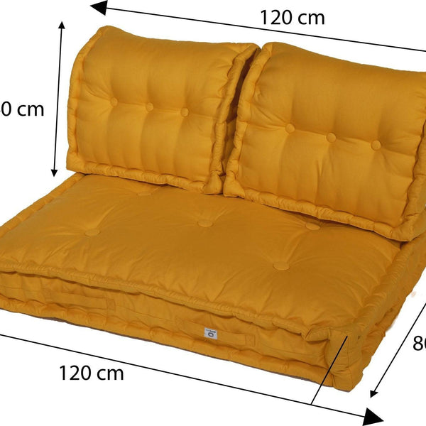 Kit de coussins Deco Arts palette Europe 120x80cm jaune miel, assise épaisse 20cm avec 1 assise et 2 dossiers pour fauteuils et canapés.