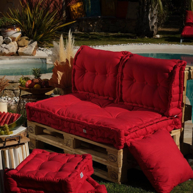 Set Cuscini Pallet Europa 120x80 Rosso Peperoncino - Seduta XXL Spessa 20cm (1 Seduta + 2 Schienali)