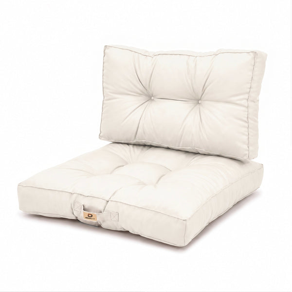Set cuscini trapuntati 50x50 Bianco Sporco, vista di tre quarti su fondo bianco