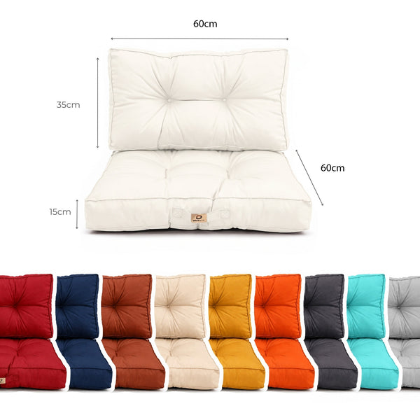 Dimensioni: seduta 60 x 60 cm, schienale 60 x 35 cm, spessore 15 cm, con i colori disponibili