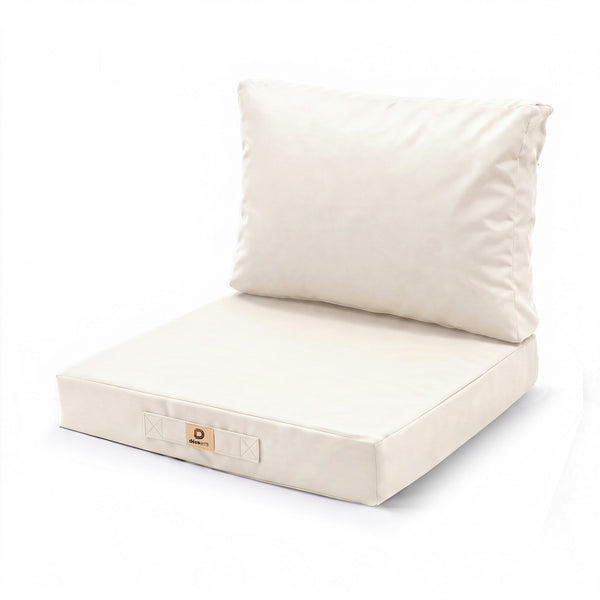 Set cuscini salotto da giardino 50x50 Bianco Sporco, seduta e schienale, vista di tre quarti su fondo bianco