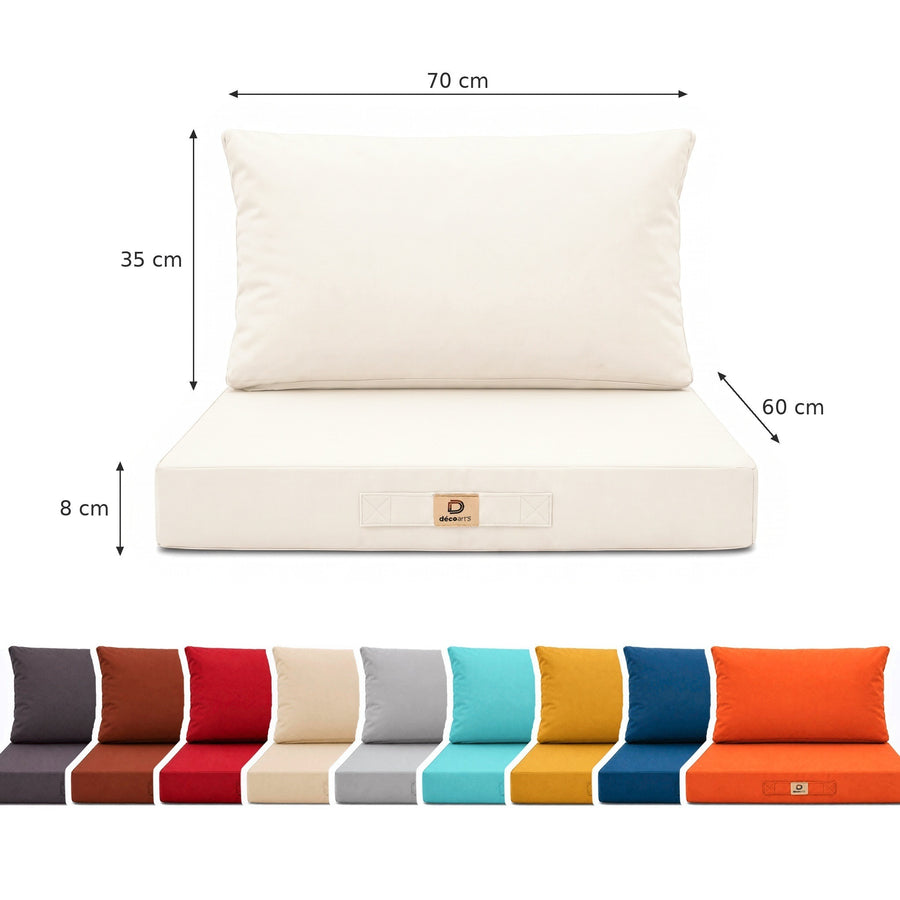Dimensioni: seduta 70 x 60 cm, spessore 8 cm, schienale 70 x 35 cm