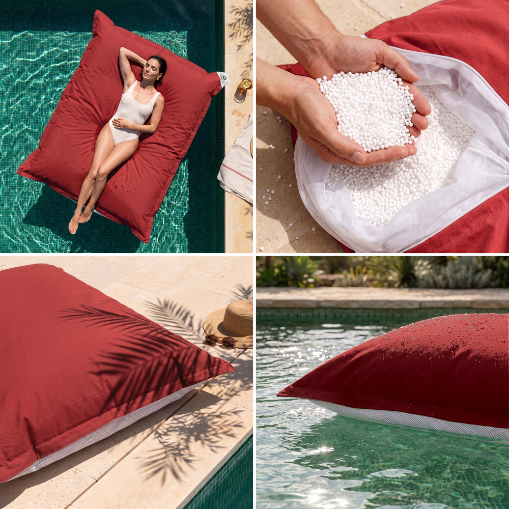 Solo fodera, da riempire – Pouf galleggiante gigante Rosso Peperoncino: comfort, perle di polistirolo, tessuto anti-UV e galleggiamento