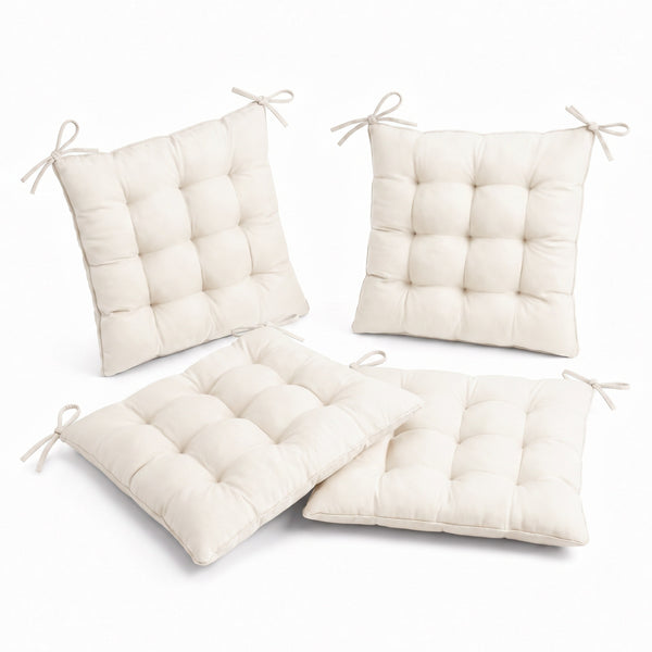Set di 4 cuscini per sedia 40x40 Bianco Sporco trapuntati con lacci