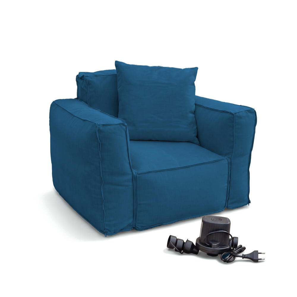 Poltrona modulare Blu Petrolio fornita con cuscino decorativo e pompa elettrica