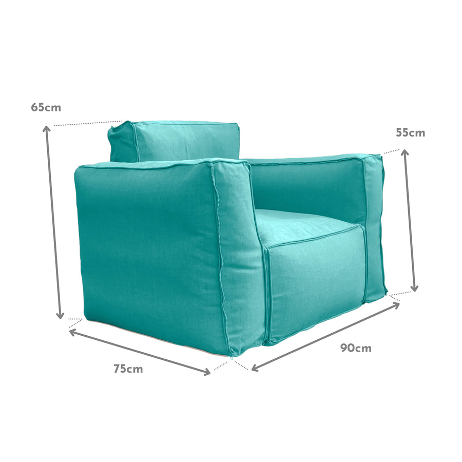 Poltrona modulare Blu Caraibi fornita con cuscino decorativo e pompa elettrica