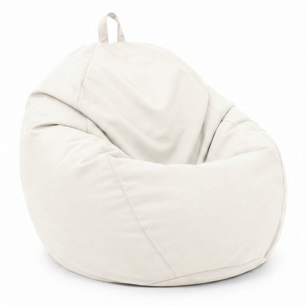 Pouf a sacco XL 110x120 Bianco Sporco, vista di tre quarti su fondo bianco