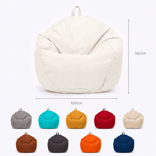 Dimensioni del pouf a sacco XL: 110 x 120 cm, con i colori disponibili