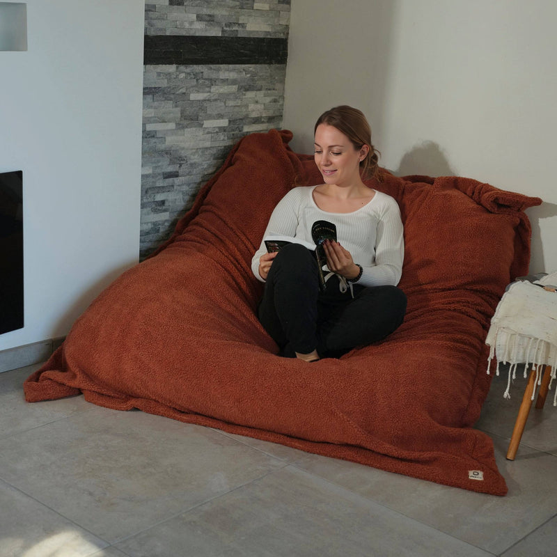 Pouf Gigante XXL 190x155 Terracotta - Sherpa e Schiuma (Divano da Pavimento 2 Posti)
