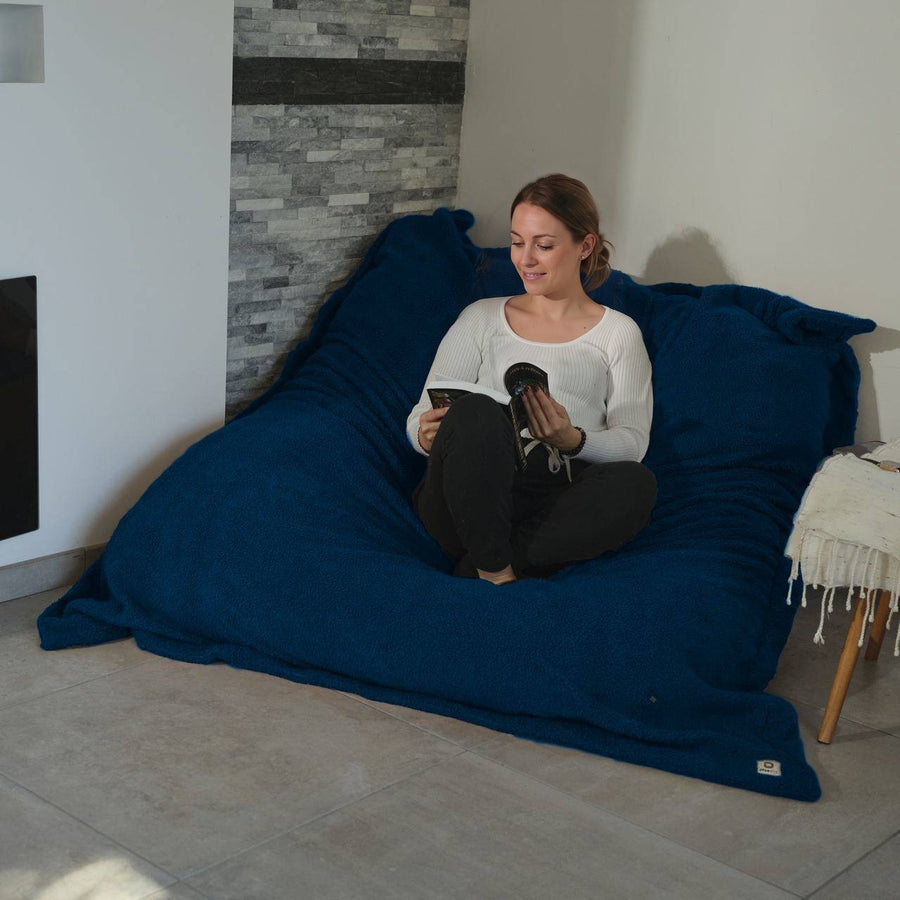 Pouf Gigante XXL 190x155 Blu Petrolio - Sherpa e Schiuma (Divano da Pavimento 2 Posti)