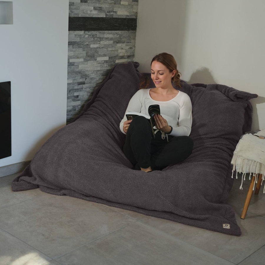 Pouf Gigante XXL 190x155 Grigio Argento – Sherpa e Schiuma (Divano da Pavimento 2 Posti)